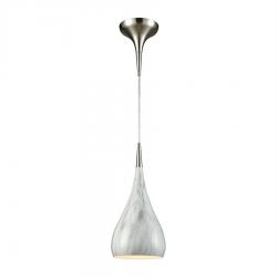Lindsey 1 Light Pendant In Satin Nickel With Marble Print Shade, (1) 100W A15 Bulb
